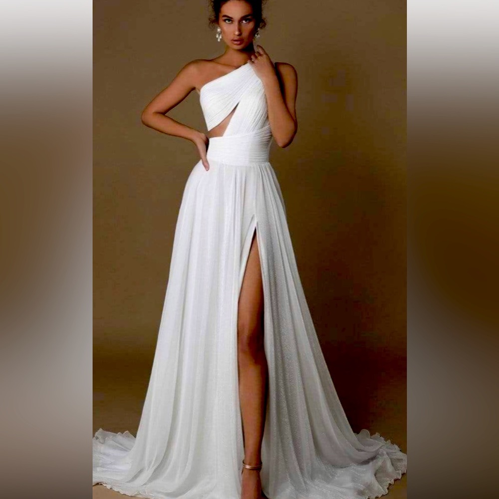 Tarik Ediz white pageant prom homecoming wedding dress sz 10